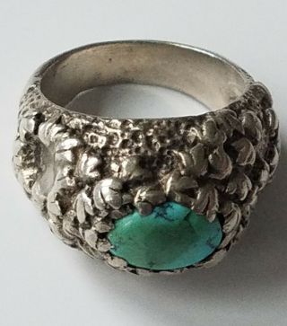 Vintage Navajo Native American Sterling Silver Turquoise Leaf Design Ring Size 7