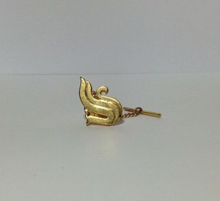 Tie Pin Vintage Gold Tone Swan Design With Chain