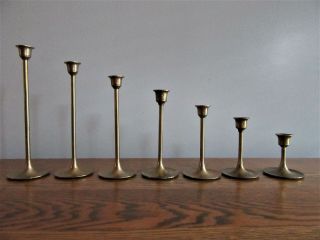 Set Of 7 Vintage Brass Graduated Candlesticks Candle Holders Wedding Patina