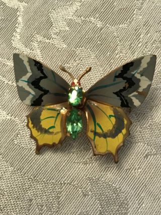 Vintage Green Stone Multi - Color Butterfly Pin/brooch Md Czechoslovakia