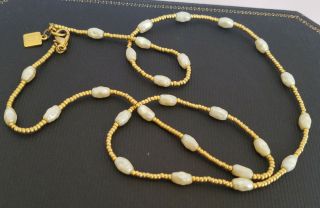 Vintage Anne Klein Matte Gold Tone Faux Seed Pearl Necklace Beaded Classic