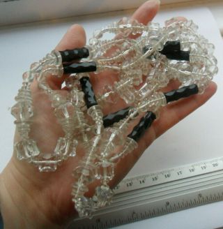 Vintage Old Art Deco Flapper Glass Beads Necklace Cut Faceted Long Heavy Beads