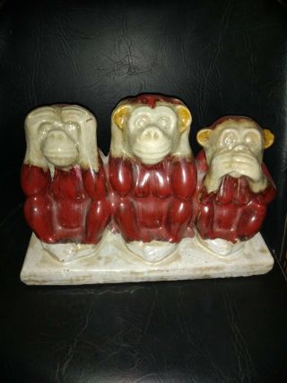 Vintage Three Wise Monkey Hear No Evil See No Evil Speak No Evil Sculpture
