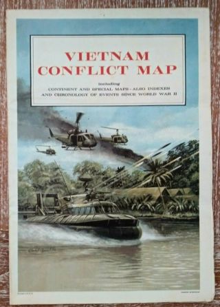 Vtg 1960s Vietnam Conflict Map Color Se Asia Economy Military Hammond Co.  Poster