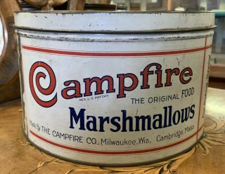 Large Vintage Campfire Marshmallows Tin 10 " Diameter 6 " High
