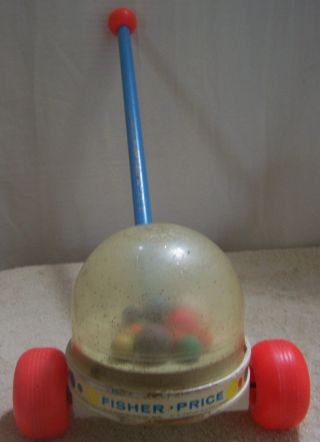 Vintage Fisher Price Push/pull Corn Popper Toddler Toy Wood Handle/base Old Po