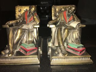 Vintage Solid Brass Bookends Man Reading Books In Chair Pm Craftsman