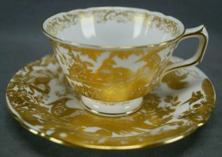 Vintage Royal Crown Derby Gold Aves Pattern Bone China Tea Cup & Saucer
