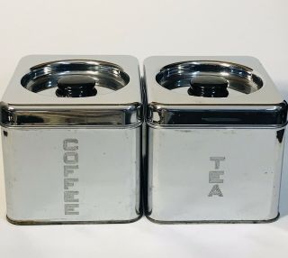 Vintage Lincoln Beautyware Chrome Kitchen Coffee And Tea Canisters