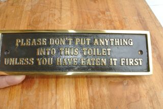 Solid Brass Sign " Toilet " Screw To Door Cast Heavy Vintage Style 23 Cm Long B