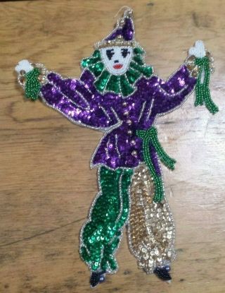 Vintage Purple Green Sequin Circus Clown Applique Craft