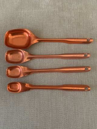 Vintage Set Of 4 Copper Coated Long Handled Measuring Spoons /