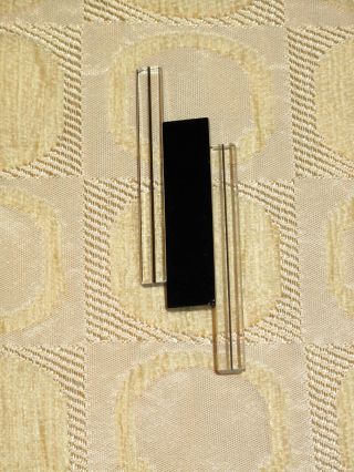 Vintage 80s Geometric Modernist Brooch Black And Clear Minimalist Pin