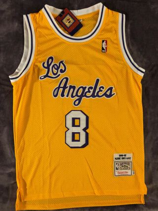 Vintage 8 Kobe Bryant Los Angeles Lakers Hardwood Classics Yellow Men 