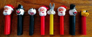 8 Vtg Pez - No Feet - Pluto (rotating Ears),  Snowman,  Santa,  Bugs Bunny & Panda