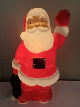 Vintage Blow Mold Santa Claus Waving Mittens 14” Red Plastic Light Up