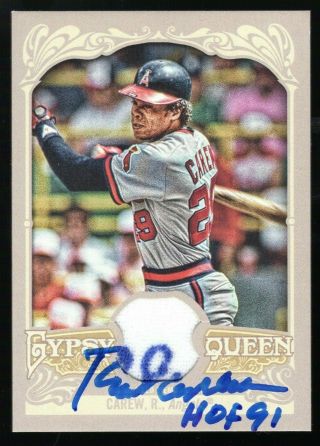 2012 Topps Gypsy Queen Rod Carew Autographed & Game Worn Jersey Card W/ Hof 91