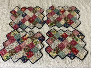 Set Of 4 Vintage Hand Crafted & Quilted Patchwork Quilt Placements
