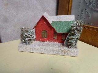 Vintage Red Putz Christmas Village Mica Glitter House