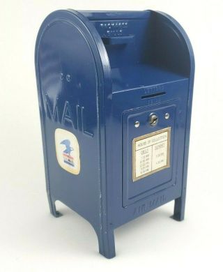 Vintage Tin Metal Brumberger Usps Post Office Mailbox Coin Bank 9 "
