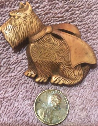 Vintage Brooch/pin Brown Scotty Dog With Scarf