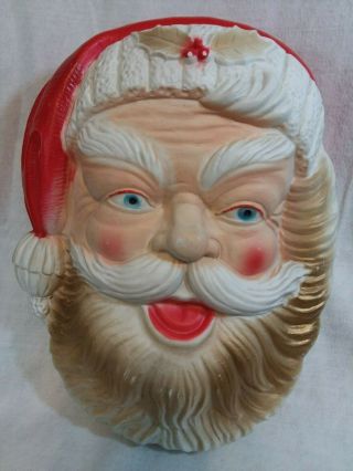 Vintage Poloron Santa Claus Face Head Wall Blow Mold Christmas Light Up 18 "