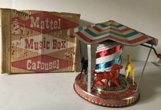 Vintage 1953 Mattel Carousel Wind - Up Tin Toy Iob