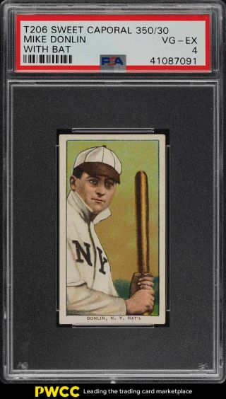 1909 - 11 T206 Mike Donlin With Bat Psa 4 Vgex (pwcc)