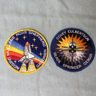 2 Nasa Space Shuttle Patches 1988 Sts - 27 Atlantis 1990 Sts - 38 Mission Tx Vintage