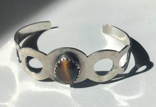 Vintage Mexican Sterling Silver Cuff Bracelet With Tiger 