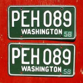 1958 Washington Pair Peh 089 Whitman Co.  License Plates