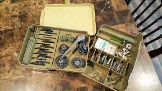 Vintage Necchi Sewing Machine Accessory Box With Attachments.