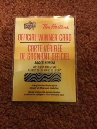 2019/20 Tim Hortons Brock Boeser Jersey Relics Redemption Card Canucks