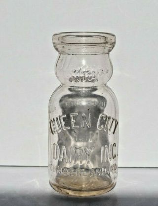 Vintage Queen City Dairy Half Pint Bottle W/ Cream Top,  March 3,  1925 Maryland
