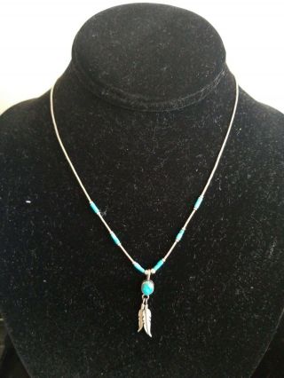 Vintage Sterling Silver Navajo Necklace Turquoise 20 " Estate Find