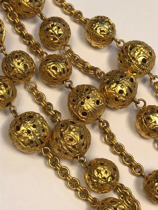 Vintage 7 1/2 Inch Gold Link Bracelet 5 Strand Hollow Decorative Beaded