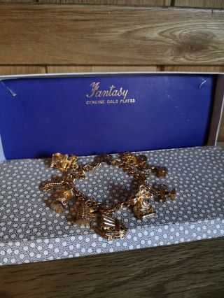 Vintage Gold Plated Charm Bracelet By Fantasy Heavy