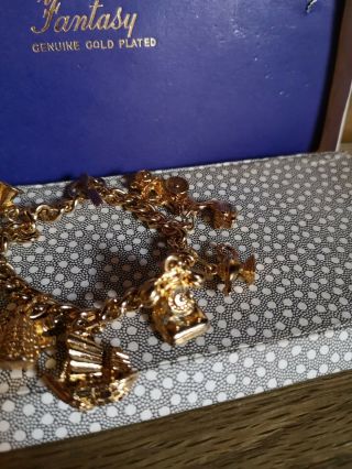 Vintage Gold Plated Charm Bracelet By Fantasy Heavy 2