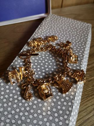 Vintage Gold Plated Charm Bracelet By Fantasy Heavy 3