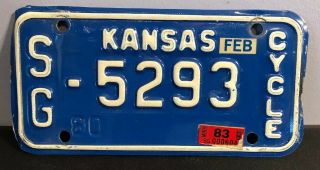 Vintage 1980’s Kansas Blue Motorcycle License Plate Sg - 5293 Cycle Tag