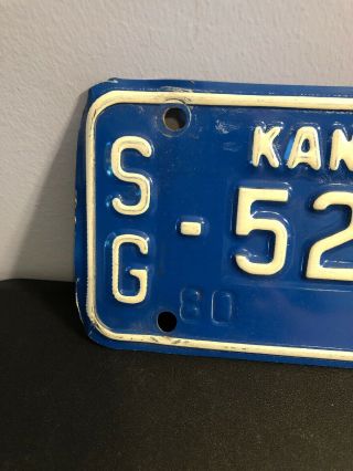 Vintage 1980’s Kansas Blue Motorcycle License Plate SG - 5293 Cycle Tag 2