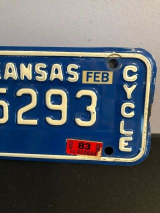 Vintage 1980’s Kansas Blue Motorcycle License Plate SG - 5293 Cycle Tag 3