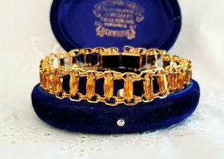 Vintage Art Deco Czech Amber Glass Diamante Paste Gold Cocktail Bracelet 7.  5 "