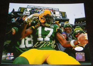 Davante Adams Signed Autographed Green Bay Packers Lambeau Leap 8x10 Photo Jsa