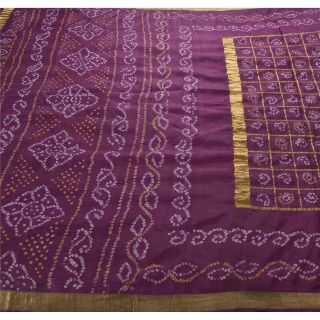Sanskriti Vintage Purple Saree 100 Pure Silk Woven Bandhani Premium Sari Fabric