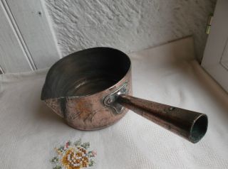French vintage copper pot - handle sugar caramels syrups melt hammered marked 2