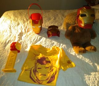 Ironman Mask,  Tee Shirt,  Pez Dispenser,  Halloween Bucket,  Talking Mask Vintage