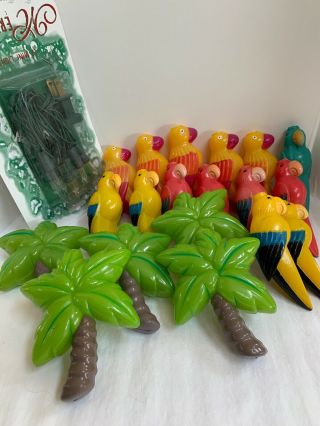 Vintage Parrot Birds Palm Tree String Light Set Tropical Party W Lights