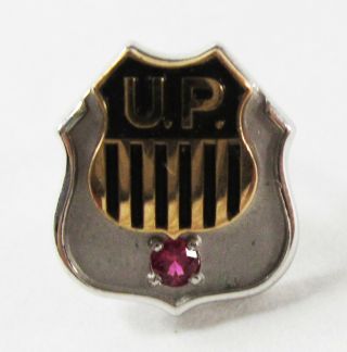 Vintage Union Pacific Railroad Employee Service Pin Award Gold 10kt 1 Red Stone
