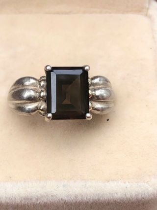 Vintage Emerald Cut Smoky Topaz Solitaire Sterling Silver Ring Size 7